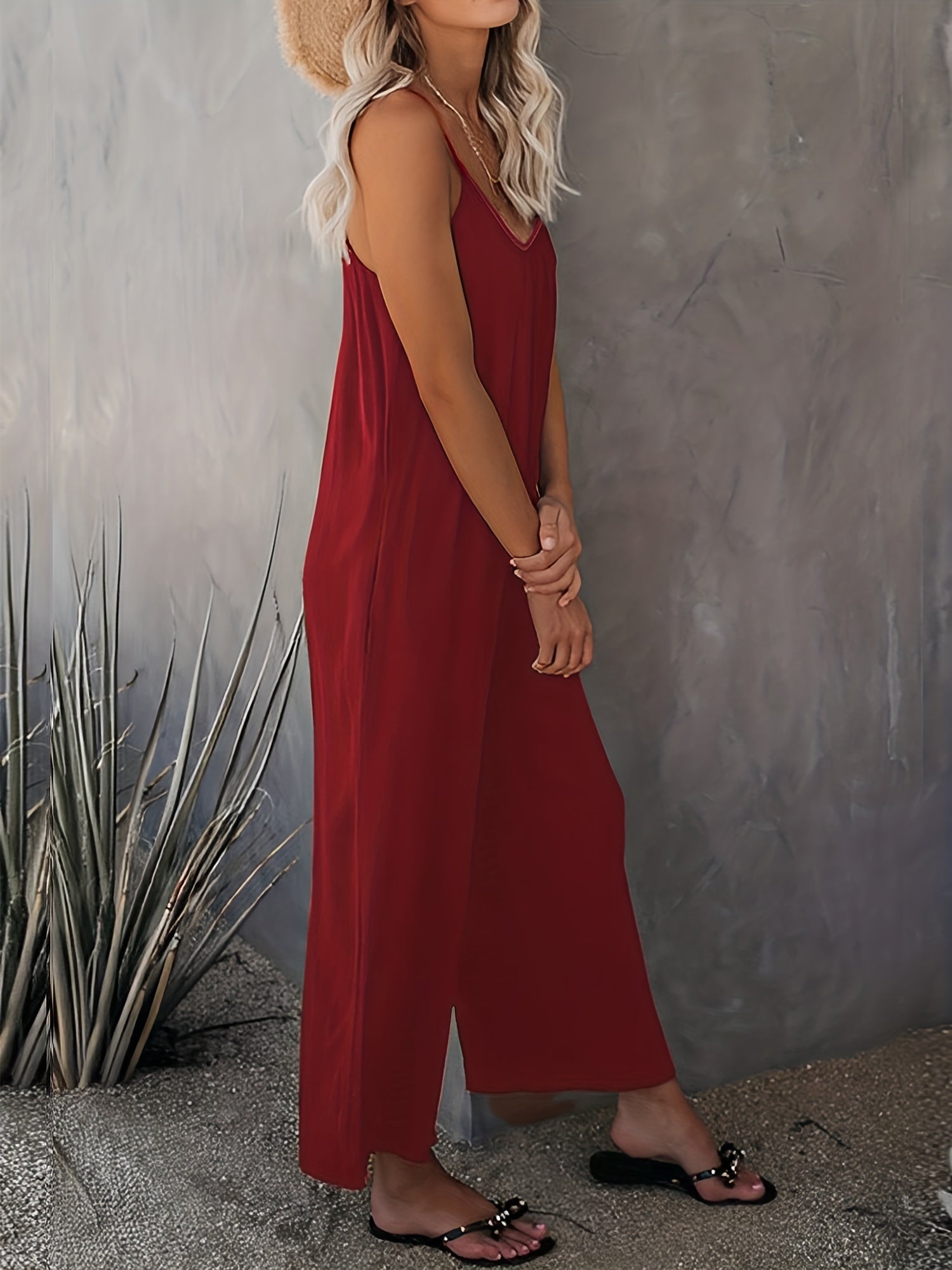 Solid Ruched Spaghetti Strap Jumpsuit
