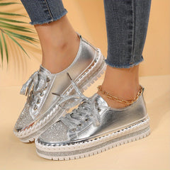 Women's Rhinestone Lace Up Skate Shoes Platform Sneakers