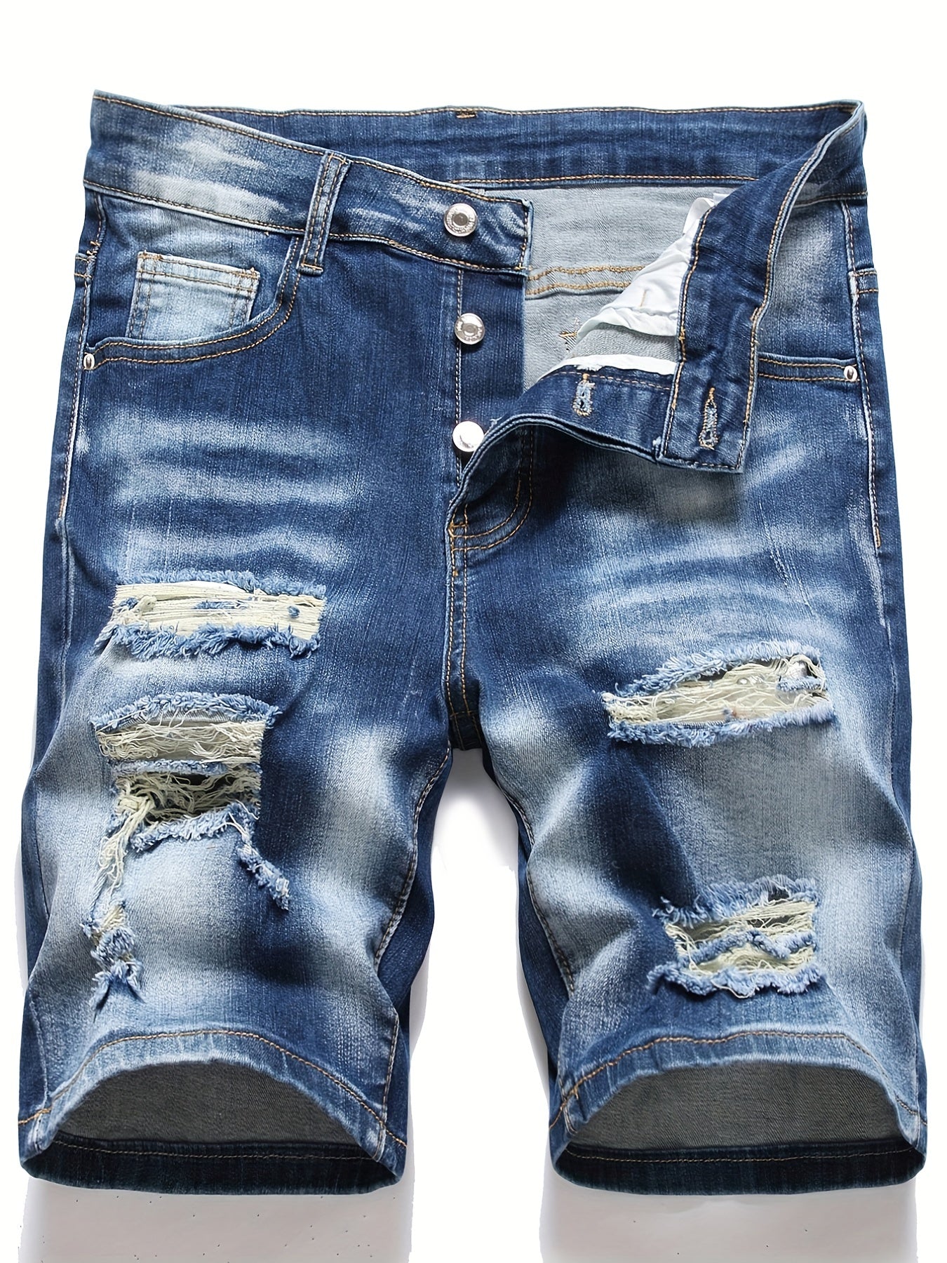 Distressed High Stretch Denim Shorts Men's Casual Street Style