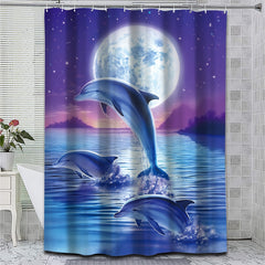 Dolphin Under The Moon Shower Curtain Waterproof Bathroom Decor