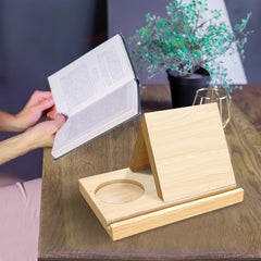 Wooden Triangle Book Stand with Cup Holder
