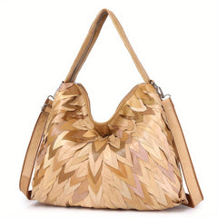 Women's Leather Tote Bag with Zipper Closure and Fixed Strap