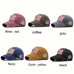 Flag Embroidery Baseball Cap Washed Distressed Denim Dad Hat