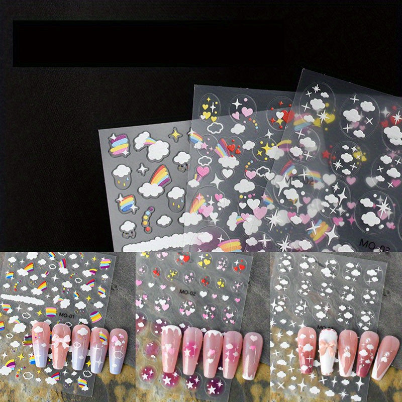 5D Tulip Flower Nail Stickers French Embossed Self Adhesive Heart Nail Art Decal