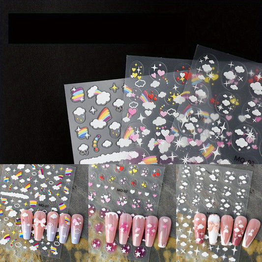 5D Tulip Flower Nail Stickers French Embossed Self Adhesive Heart Nail Art Decal