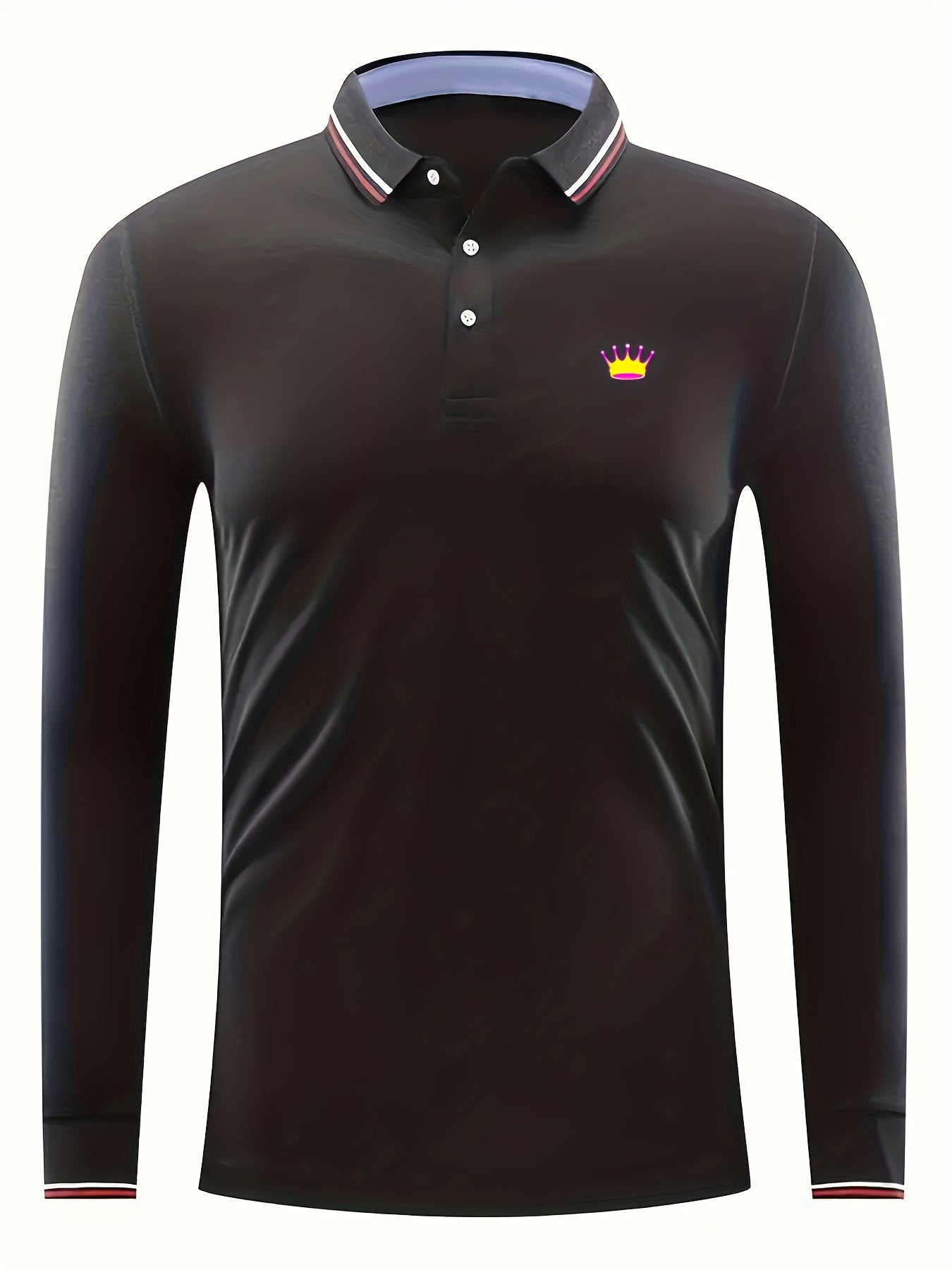 Crown Print Men's Lapel Polo Shirt Casual Stretch Button Up