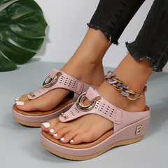Women's Wedge Thong Sandals Soft Sole Arch Support Outdoor Slide Shoes