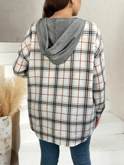 Colorblock Plaid Print Hooded Shacket