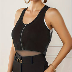 Women's Solid Zipper Tank Top Sleeveless Summer Wear