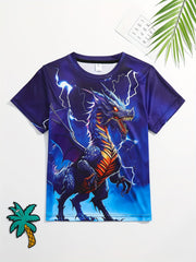 Boys' Dinosaur Graphic T Shirt Active & Stretchy Tee For Summer