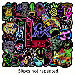 50pcs Neon Light Cake Doodle Birthday Sticker Set