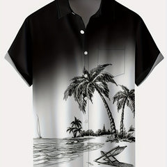 Coconut Tree Hawaiian Print Men's Short Sleeve Shirt for Summer Vacation