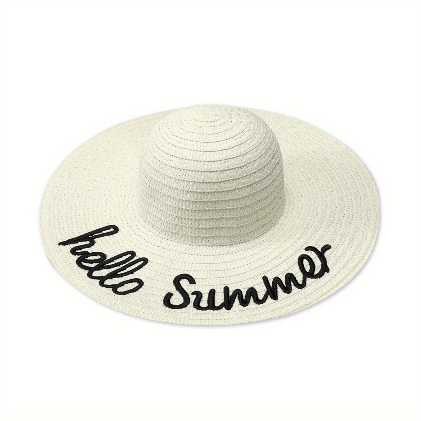 Vintage Summer Sun Hat Embroidered Beach Floppy Straw Hat