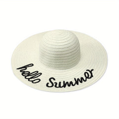 Vintage Summer Sun Hat Embroidered Beach Floppy Straw Hat