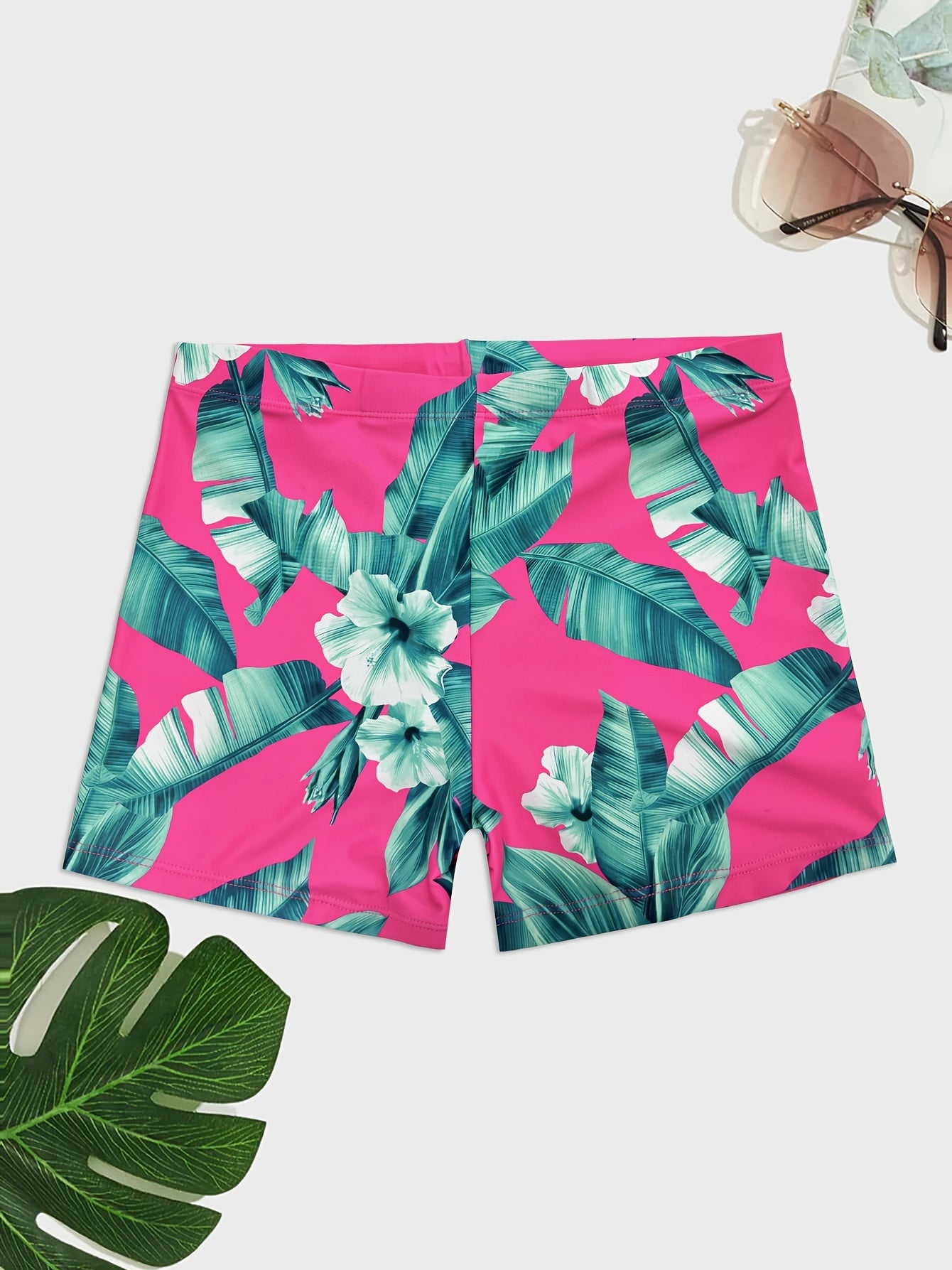 Men s Tropical Leaf & Floral Print Swim Boxers Hawaiian Style