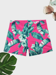 Men s Tropical Leaf & Floral Print Swim Boxers Hawaiian Style