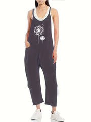 Dandelion Print V Neck Casual Jumpsuit