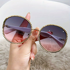 Oversized Oval Sunglasses Y2K Metal Frame Gradient Glasses UV400