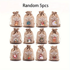 10pcs Christmas Burlap Gift Bags with Drawstring Xmas Party Favors Sacks