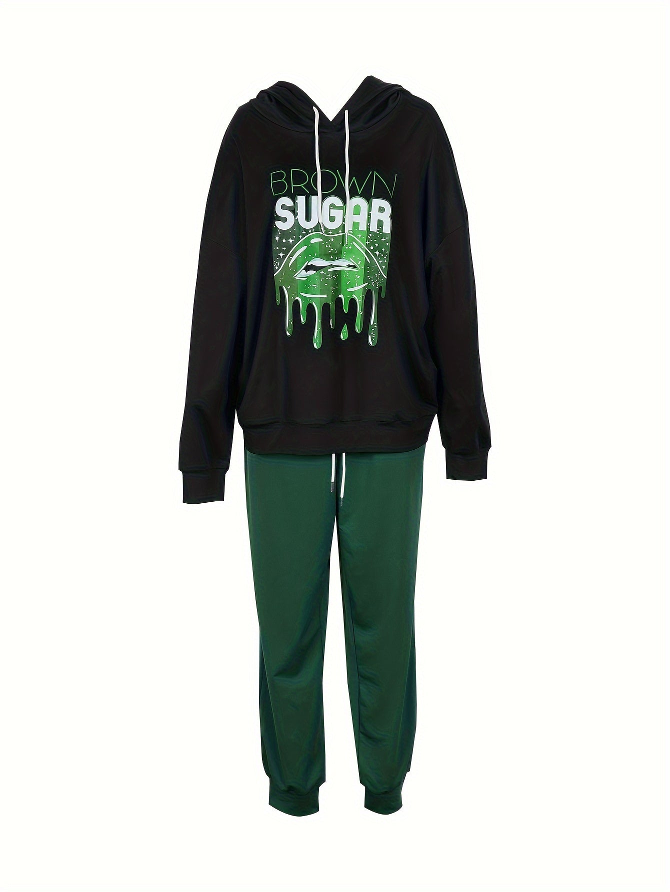 Women's Plus Lip & Letter Print Hoodie & Joggers Set