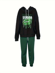 Women's Plus Lip & Letter Print Hoodie & Joggers Set