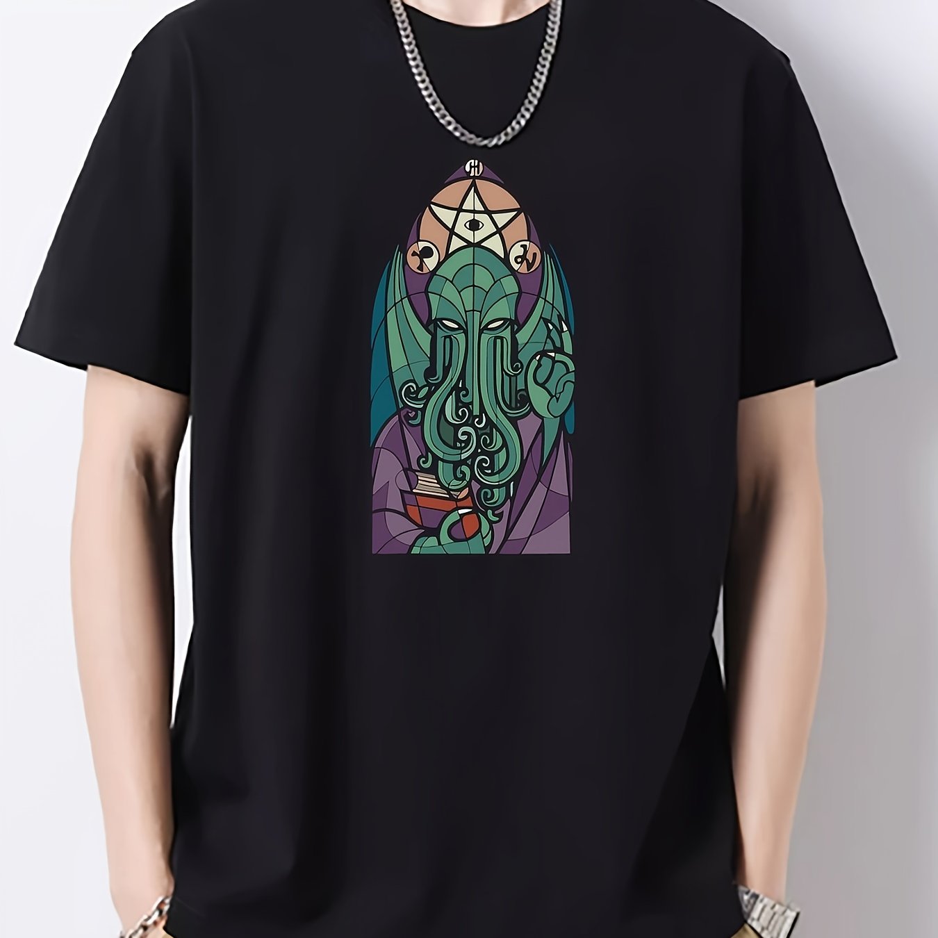 Creative Pattern Graphic Cotton Crew Neck T shirt for Summer