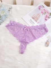 3 Pack Plus Size Sexy Panties Set Lace Bow Detail See Through Underwear