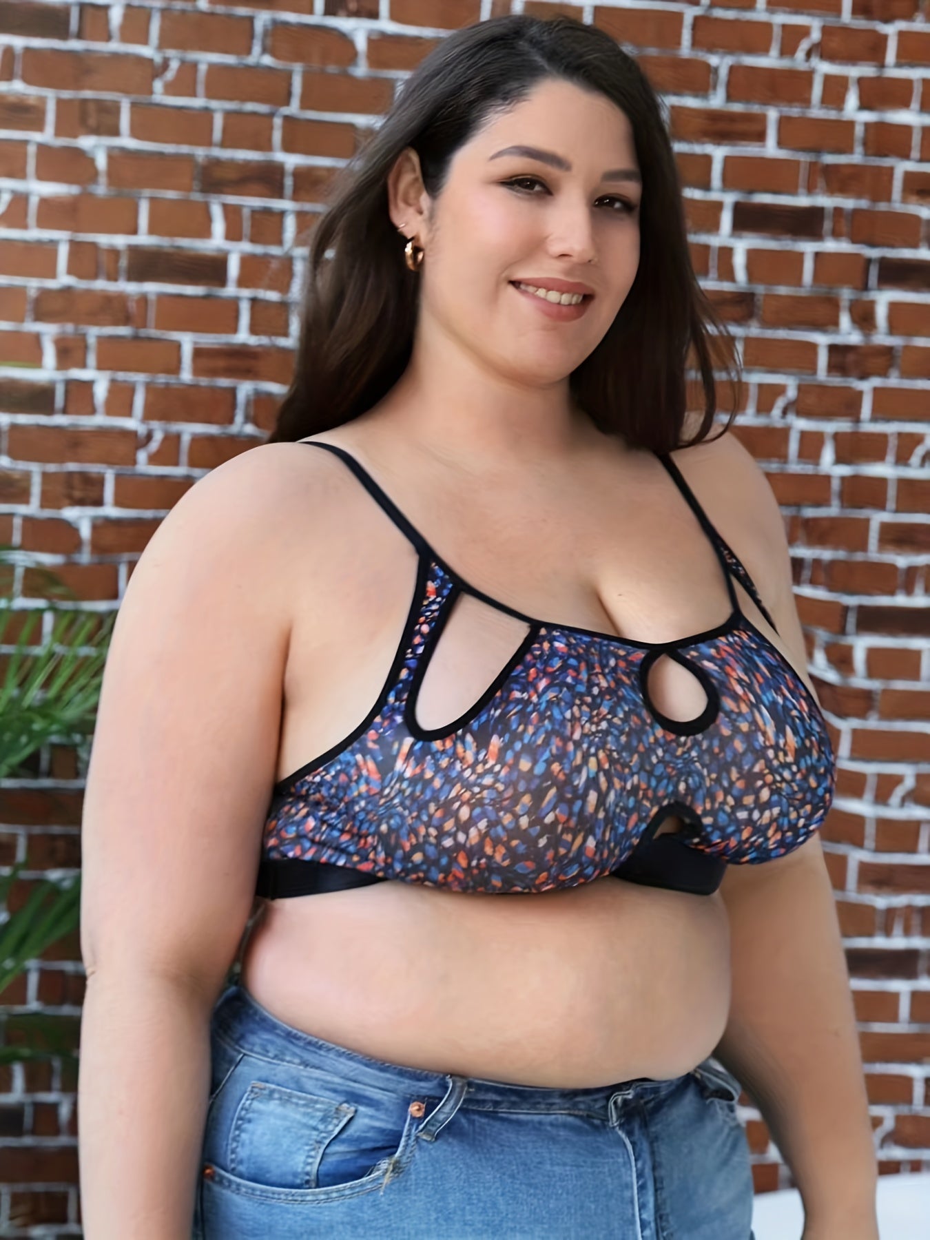 Abstract Print Cut Out Keyhole Bralette