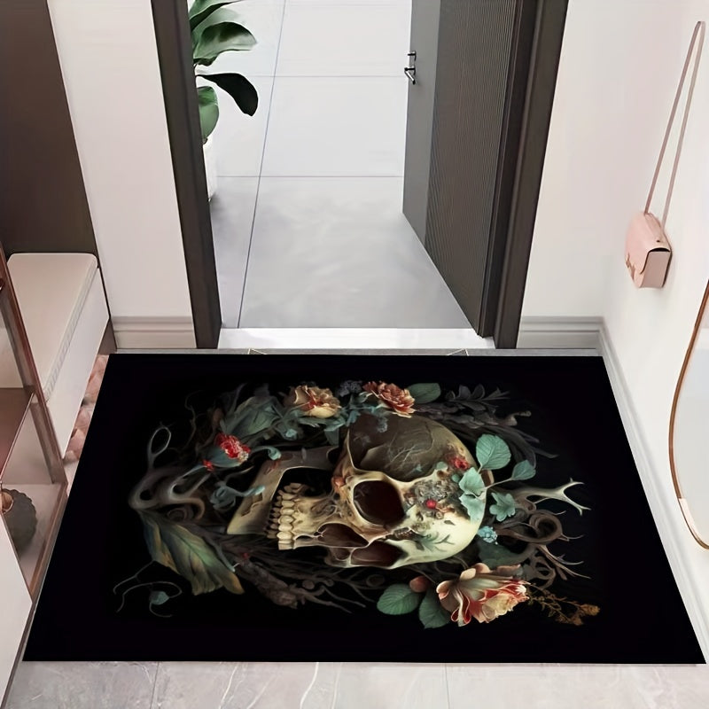 Gothic Skull Print Floor Mat, Non Slip Bathroom Kitchen Mat