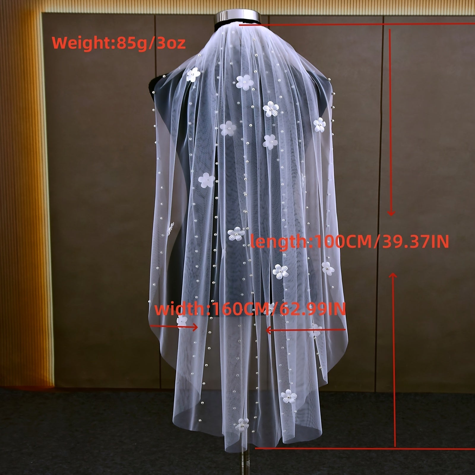 Royal Floral Bridal Veil with Pearl Detailing for Women