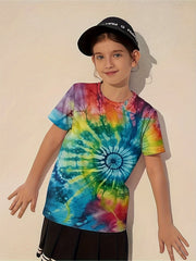 Colorful Rainbow Tie Dye Short Sleeve T-Shirt for Kids