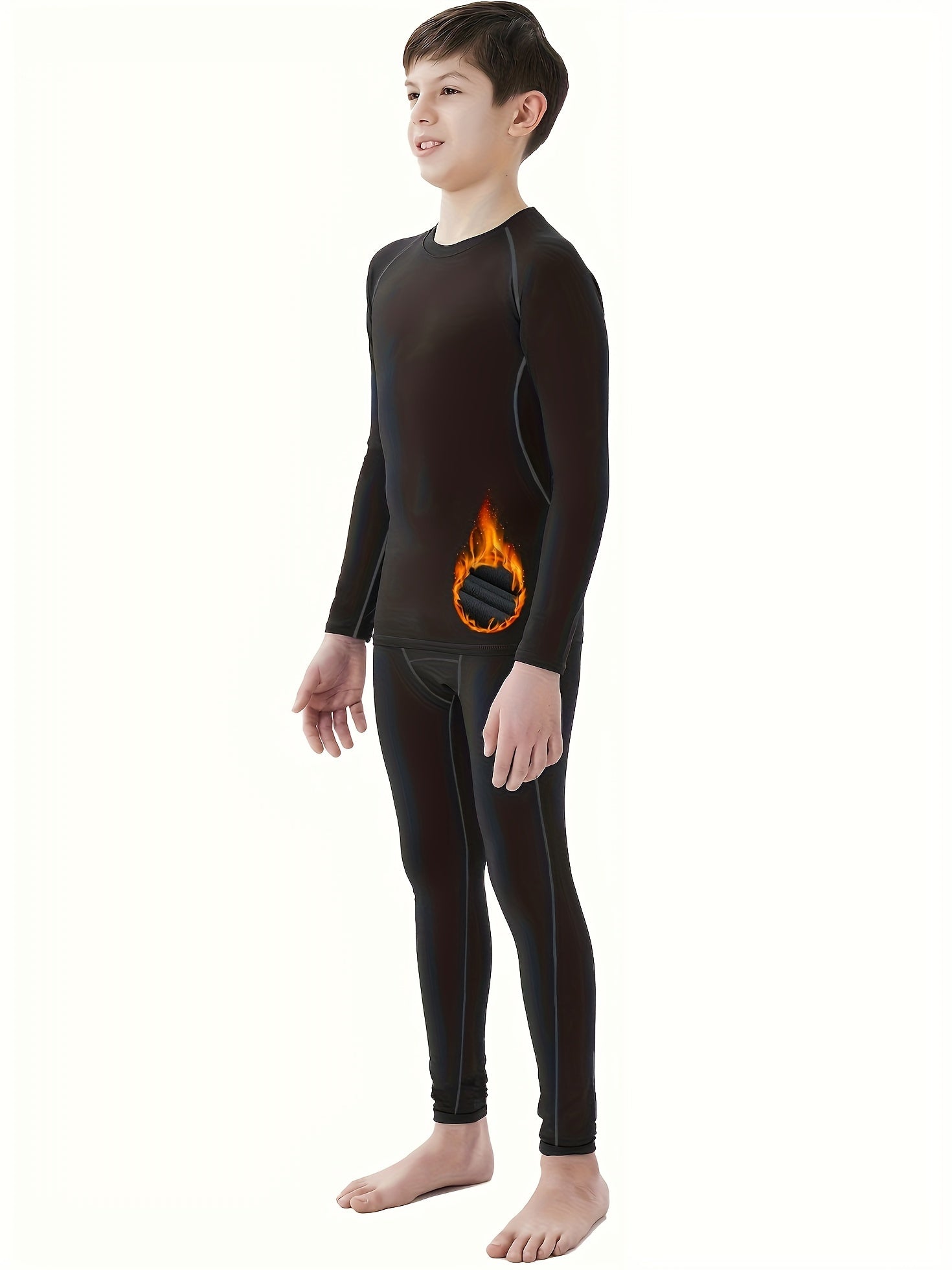 Youth Boys Thermal Underwear Set Fleece Lined Compression Shirt & Leggings