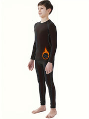 Youth Boys Thermal Underwear Set Fleece Lined Compression Shirt & Leggings