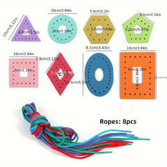 Colorful Wooden Rope Toy 8 Shapes Educational Sensory Play