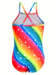 Toddler Girls Rainbow Stripes And Stars Graphic Swimsuit