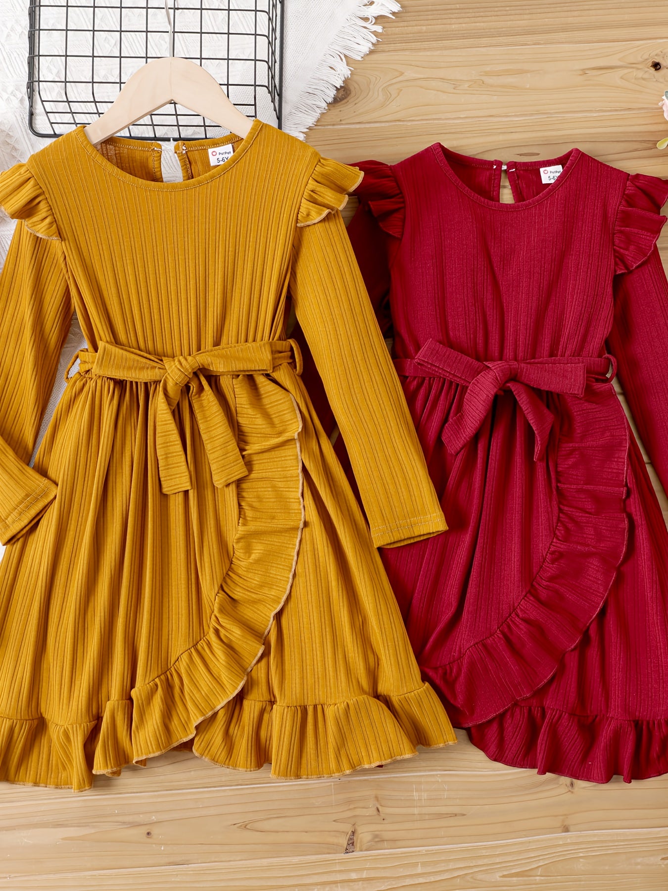 Kid Girls Ribbed Tiered A Line Dress With Belt