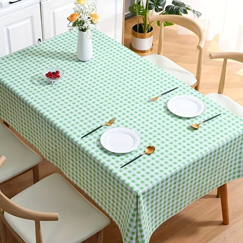 Plastic Tablecloth Straight Edge Plaid Tablecover PVC Lattice - Waterproof