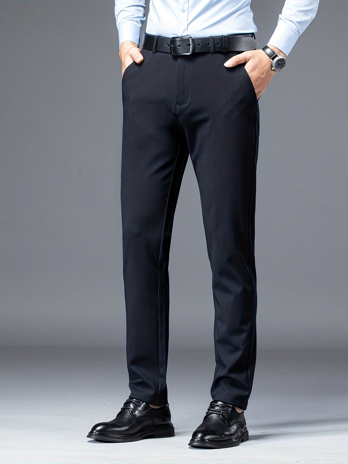 Men's Straight Fit Business Pants Flat Front Trousers