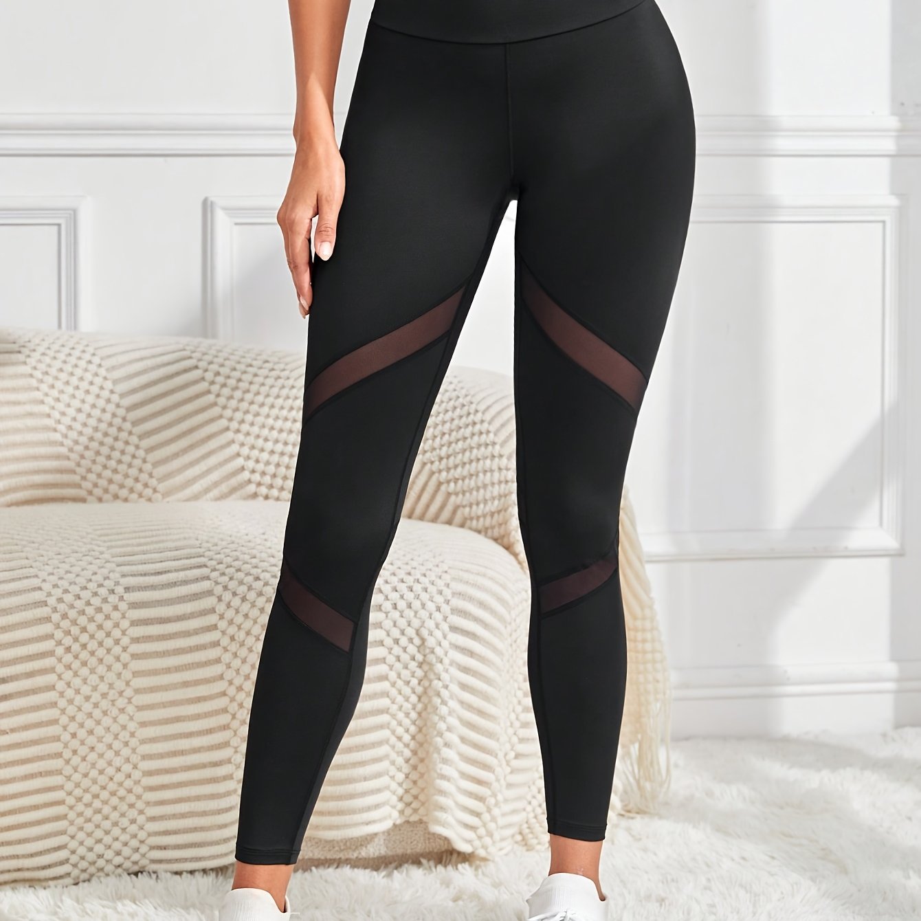 High Waist Mesh Stitching Yoga Pants Women's Activewear