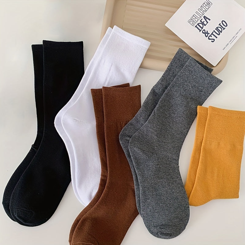 5 Pairs Women's Comfy Mid Tube Socks - Solid Color Breathable Stockings