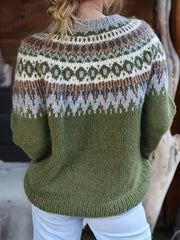 Fair Isle Pattern Crew Neck Sweater Vintage Long Sleeve Sweater