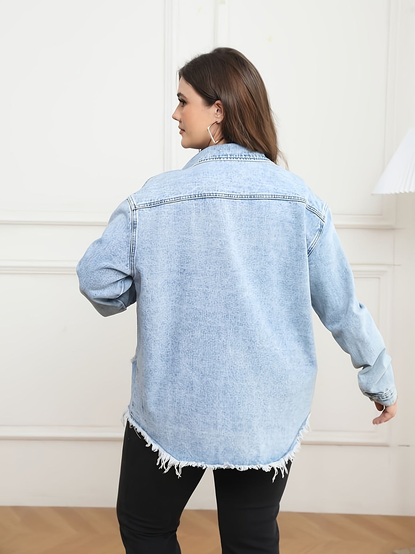Casual Denim Top Women's Washed Ripped Button Up