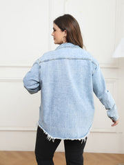 Casual Denim Top Women's Washed Ripped Button Up