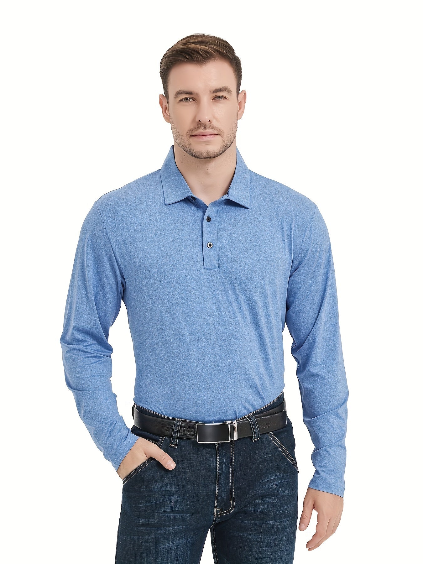 5 Pcs Men's Custom Fit Long Sleeve Shirts Quick Drying Golf Shirt Tennis