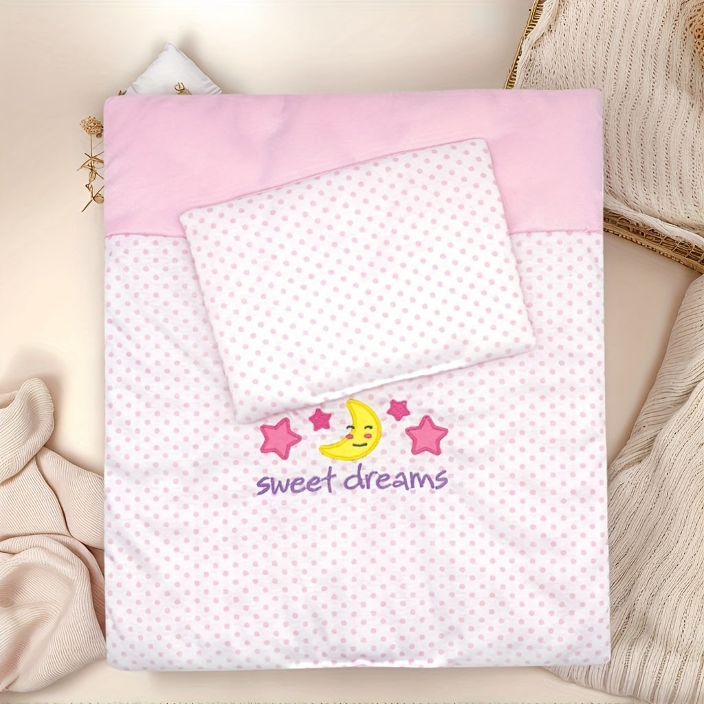 Pink Bunny Ear Doll Blanket Plush Bedding 30x35 with Star Moon Rainbow Designs
