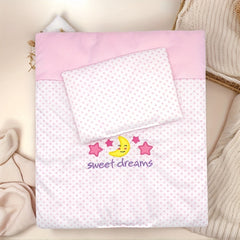 Pink Bunny Ear Doll Blanket Plush Bedding 30x35 with Star Moon Rainbow Designs