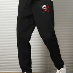 Skull And Rose Print Men's Sweatpants Drawstring Casual Solid