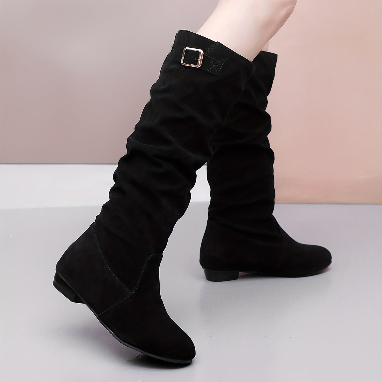 Women's Slouch Knee High Boots Buckle Decor Long Boots