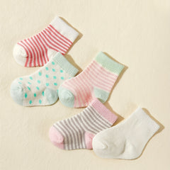 5pcs Baby Candy Striped Crew Socks Cotton Toddler Socks