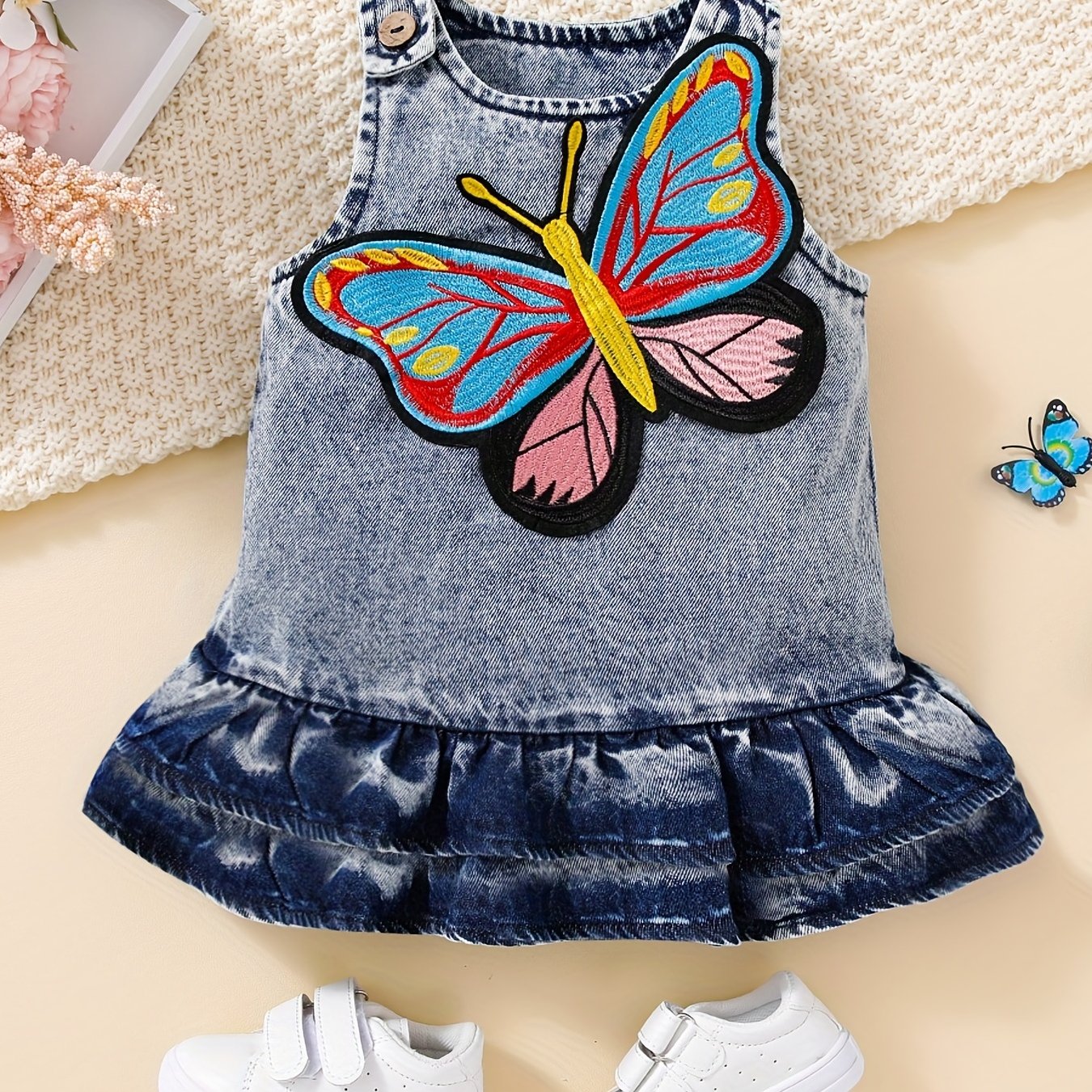Baby Girls Butterfly Denim Dress Summer Clothes